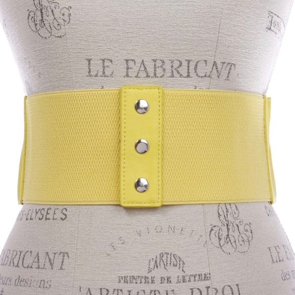 Yellow beltiscool 4" Women's High Waist Non Leather Fashion Wide Braided Stretch - Picture 2 of 3